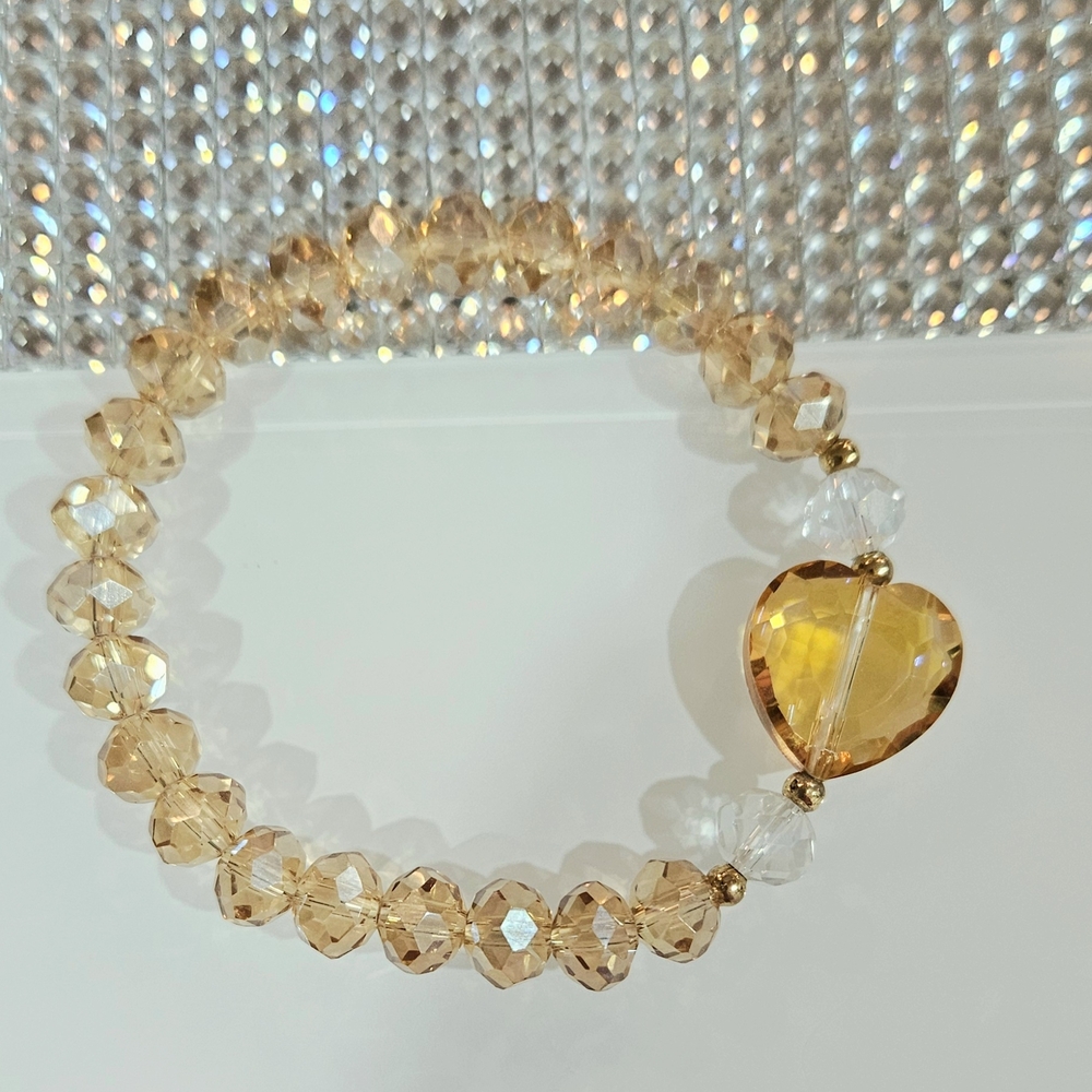 Nordstrom Sparkly Crystal Champagne Heart‎ Bracelet NWOT